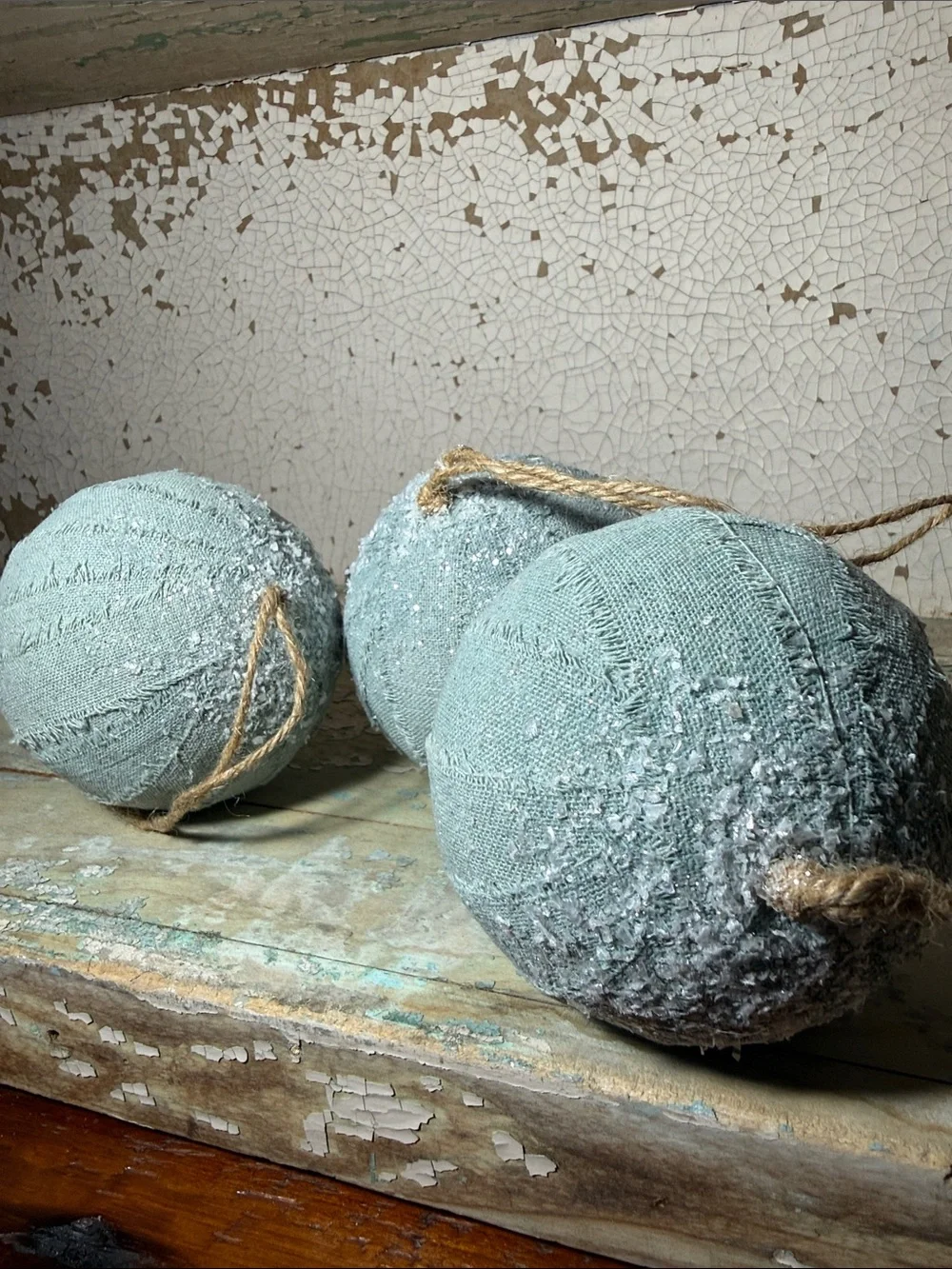 🎄3 Light Blue Decorative Fabric Holiday Ornament with Snowy Top 4”